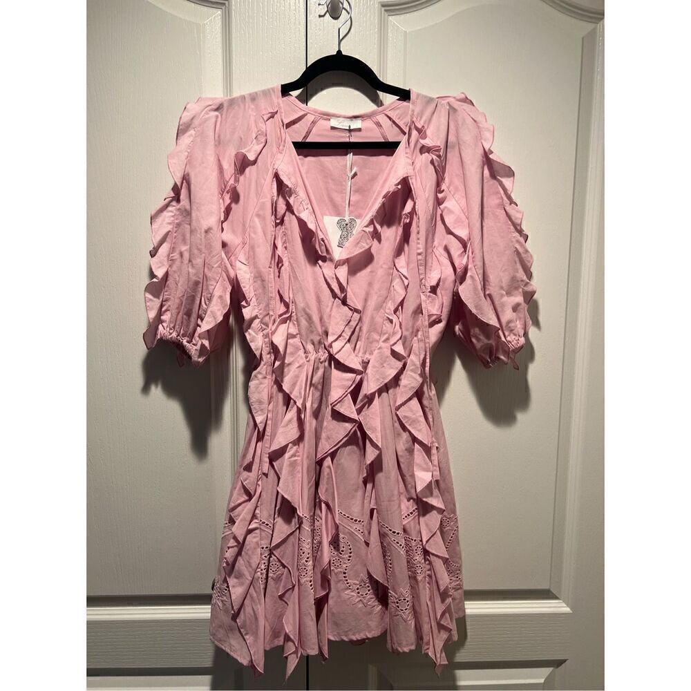 LACE the Label Pink GAIA FRILLS Mini Dress Vacation  Size S NWT$490